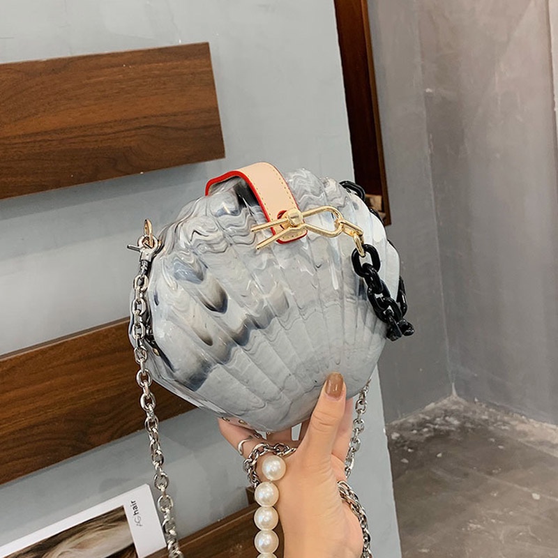 IELGY Túi Đeo Chéo Hình Vỏ Sò Bằng Acrylic Phối Dây Xích Thời Trang Cho Nữ