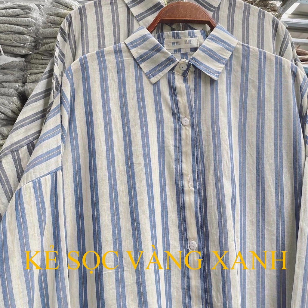 Áo sơ mi nữ Hàn Quốc A.8362 Áo kẻ sọc to dài tay basic form rộng có thể khoác ngoài đi chơi, du ịch siêu hot - CHAKOVET