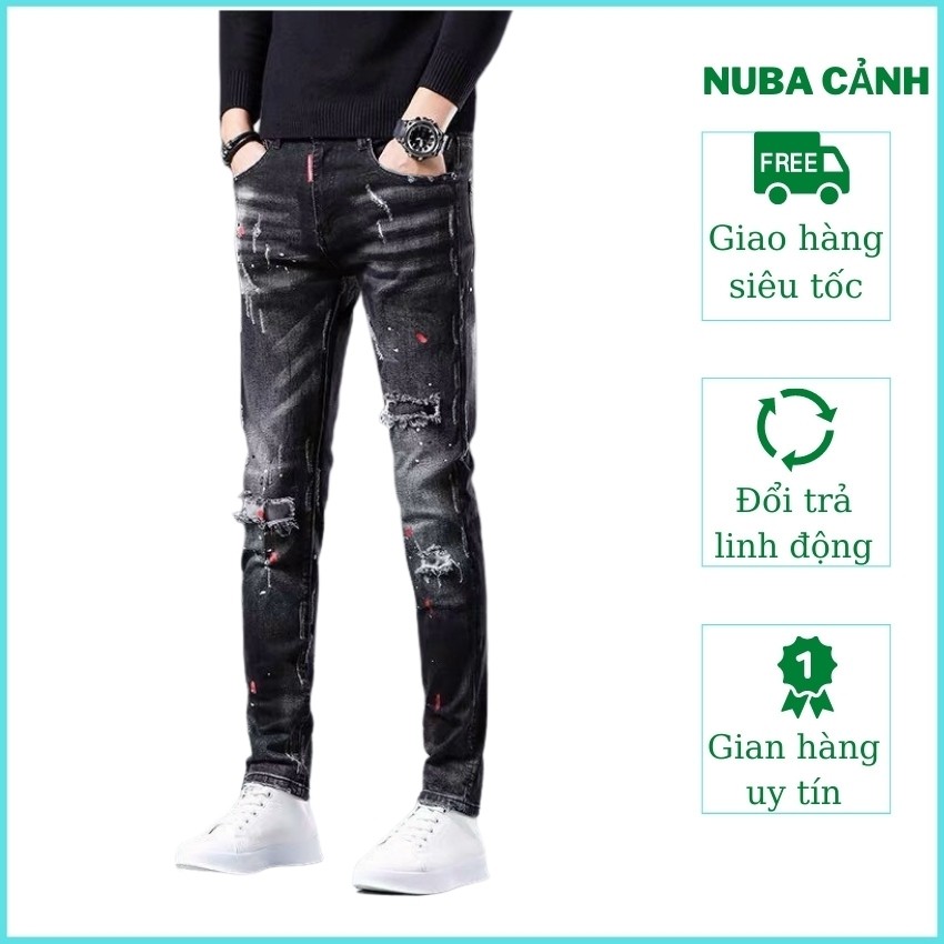 Quần jean nam màu đen rách xước cao cấp quần bò đẹp giá rẻ taka 97