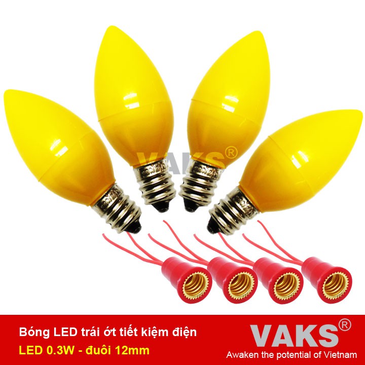 04 bóng led trái ớt tiết kiệm điện + 04 đuôi đèn E12