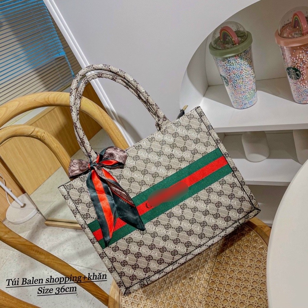 Túi xách dáng công sở GU CHÌ họa tiết baalen kèm khăn size 36cm❣️Freeship❣️