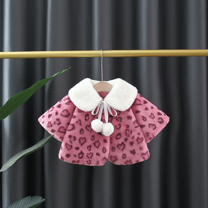 Áo Khoác Tay Dài Phủ Lông Dày Dặn Chống Gió In Họa Tiết Da Báo Thời Trang Mùa Đông Cho Bé Gái