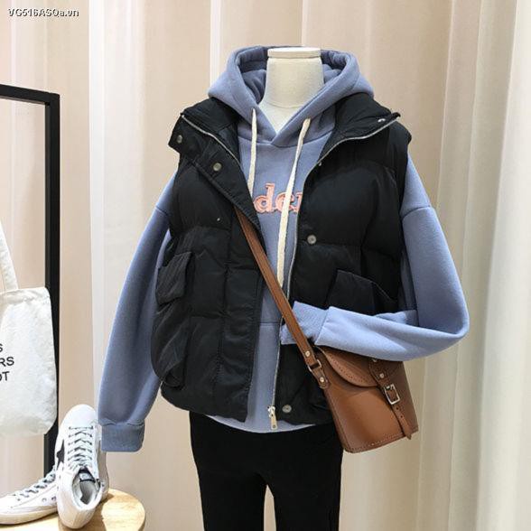 Two-piece/autumn/winter fashion suit women temperament cotton-padded vest jacket + Korean style loose and fleece hooded sweater trend