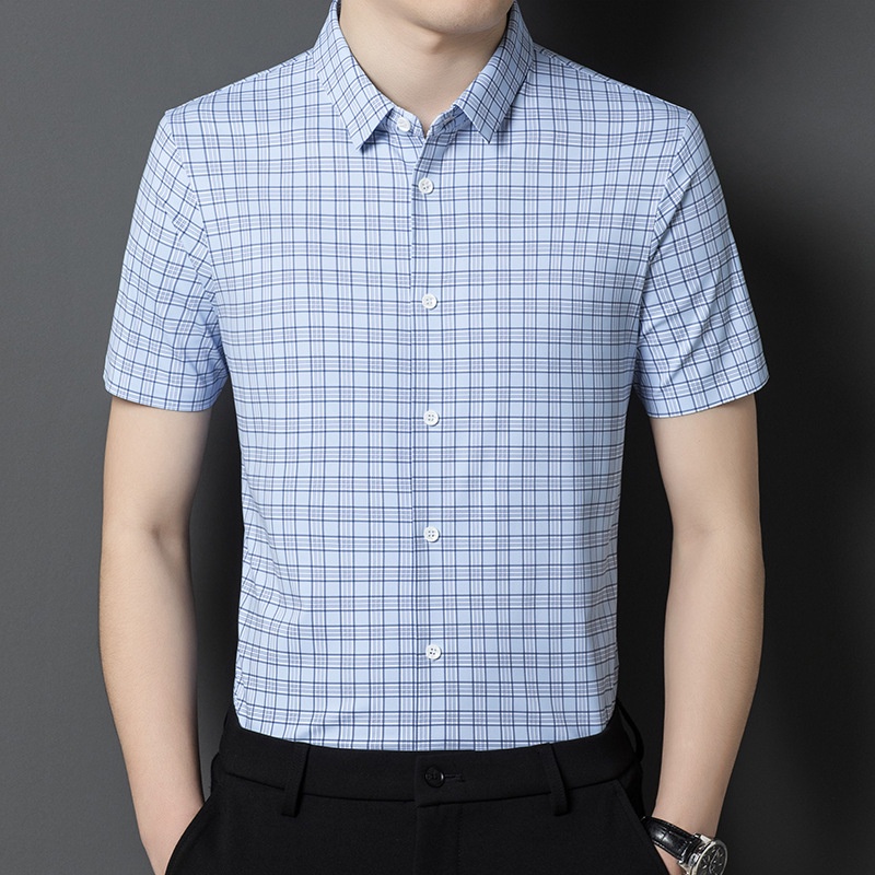 DK8628 Áo sơ nam ngắn tay không nhăn kẻ caro hàng nhập
