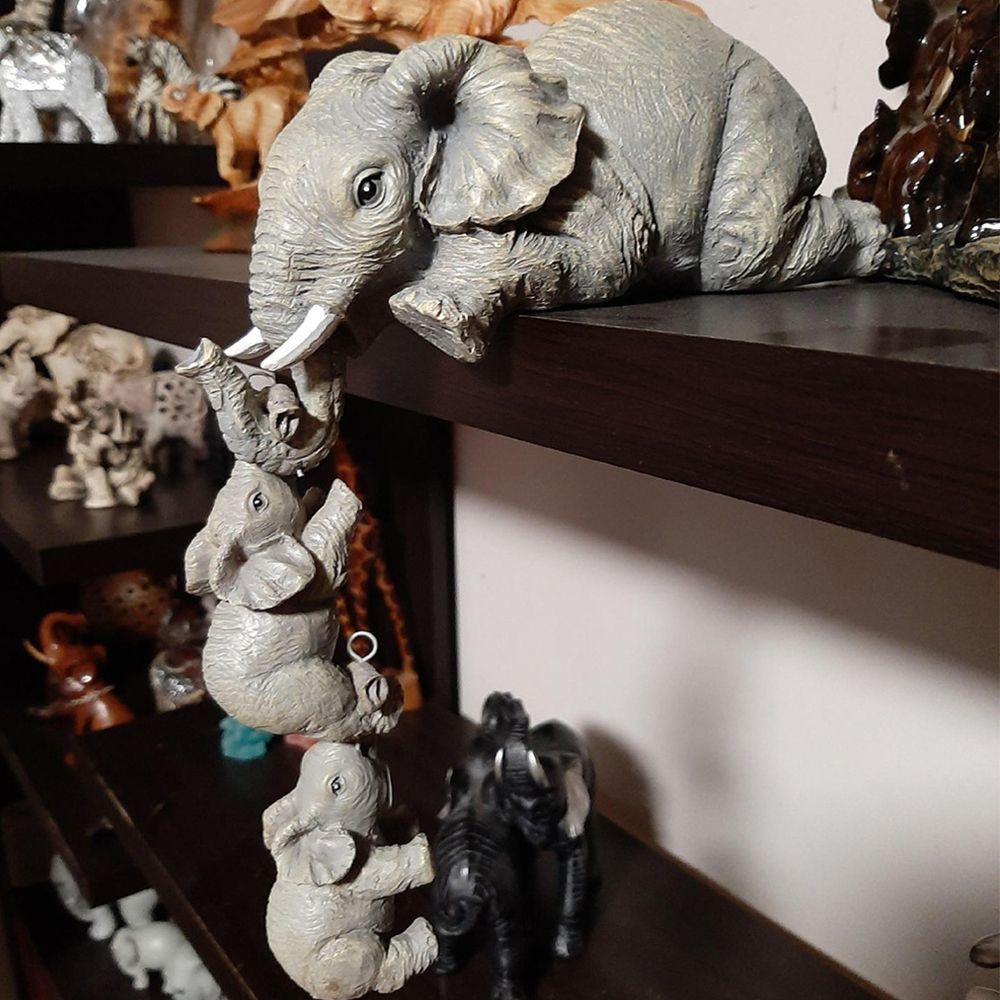 WONDER Elephant Holding Two Babies Figurine Creative Cute Home Decor Elephant Sculpture