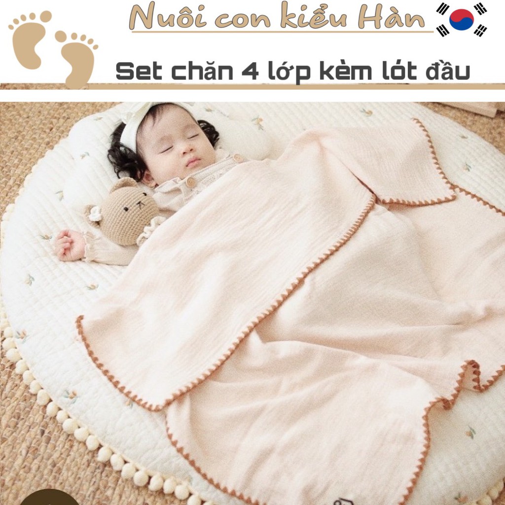 SET CHĂN 4 LỚP SỢI TRE , kèm miếng lót đầu sơ sinh 8 lớp sợi tre Ome cho bé *Chính Hãng* Rẻ nhất