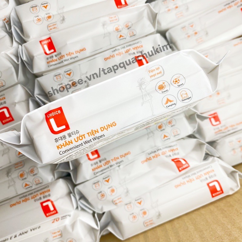 Khăn ướt mini CHOICE L bịch 20 TỜ mùi dịu nhẹ Vitamin E và Nha đam - tapquachukim
