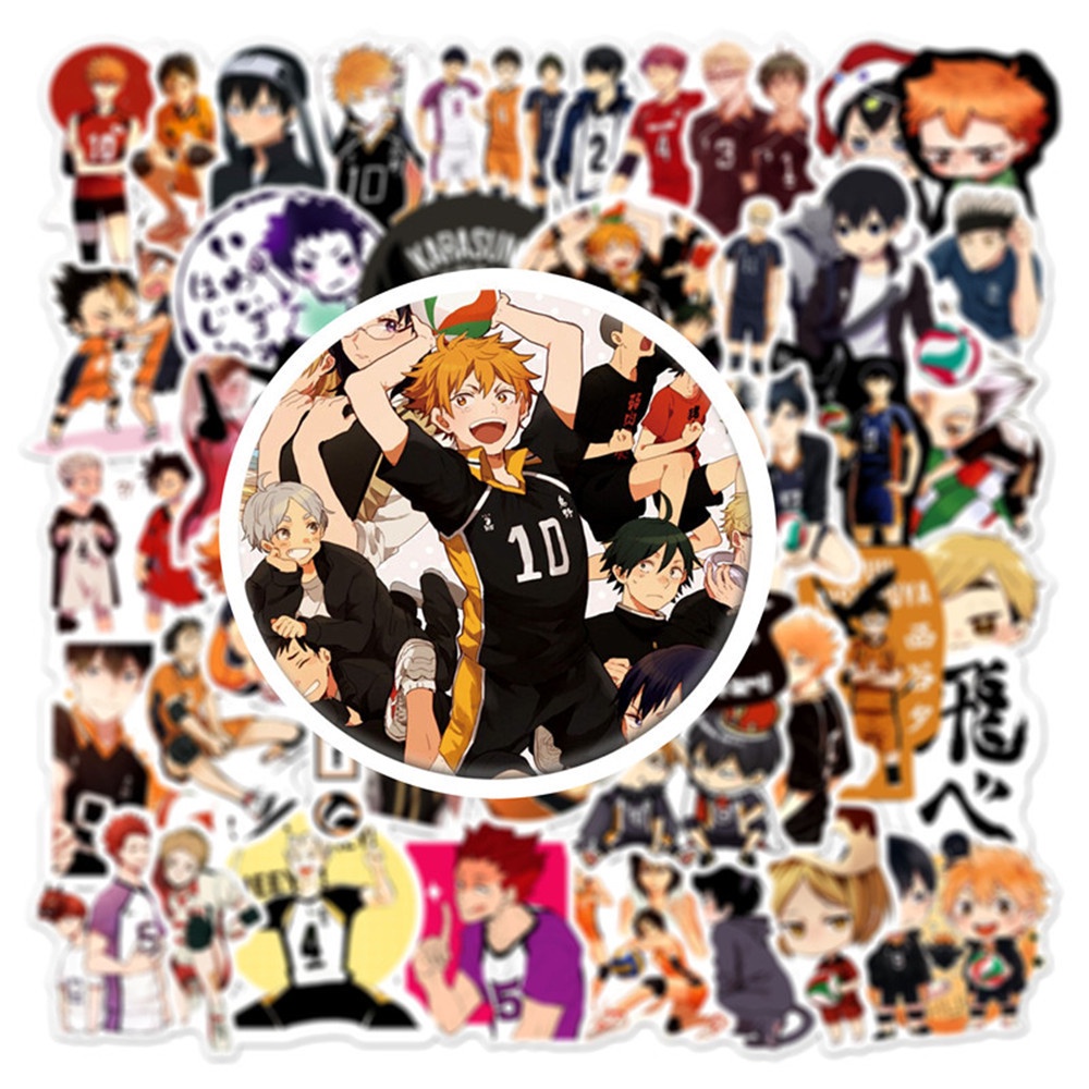 Set 50 miếng dán trang trí laptop/đàn guitar/ván trượt/máy tính bảng chống nước hình hoạt hình Nhật Bản Haikyuu
