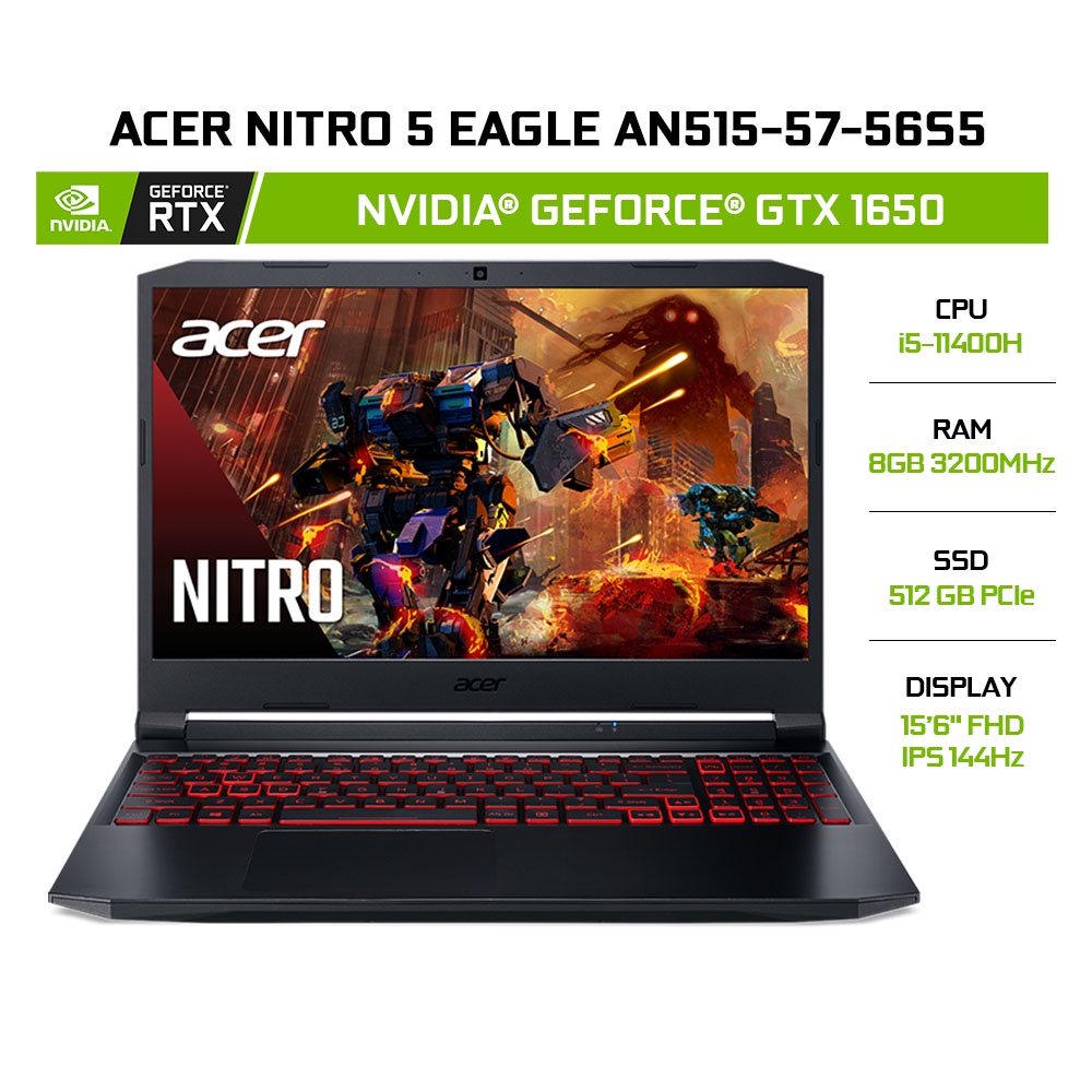 Laptop Acer Nitro 5 Eagle AN515-57-56S5 i5-11400H 8GB 512GB GTX 1650 15.6' 144Hz Win 11