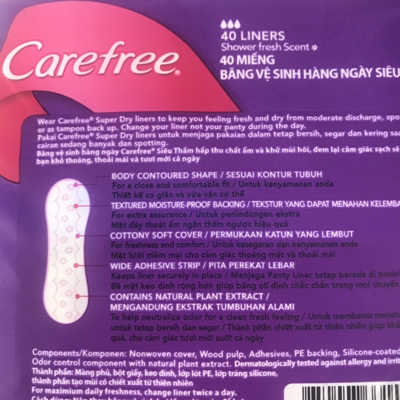 Băng vệ sinh hàng ngày Carefree siêu thấm 40 Liners