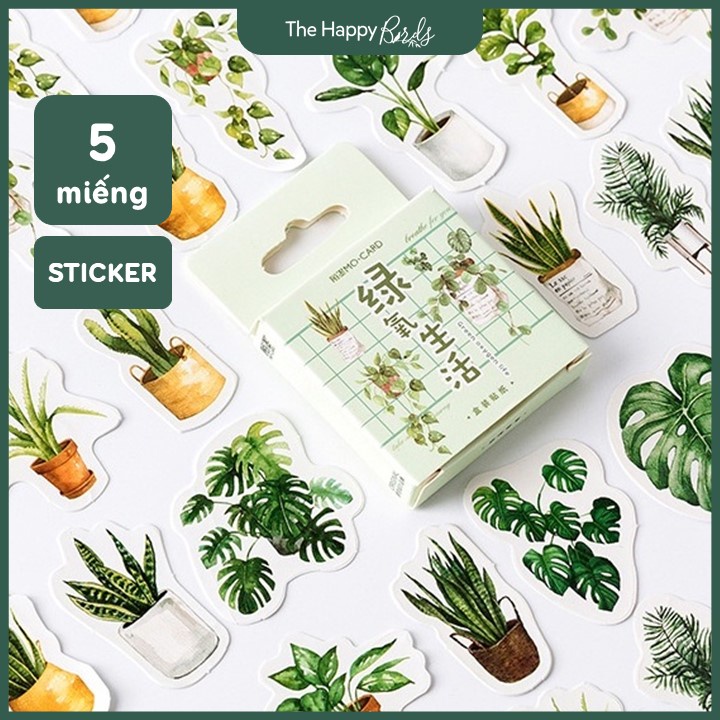 Sticker dán sổ vintage trang trí thiệp quà tặng, hình cây lá nhiệt đới 3 miếng ngẫu nhiên