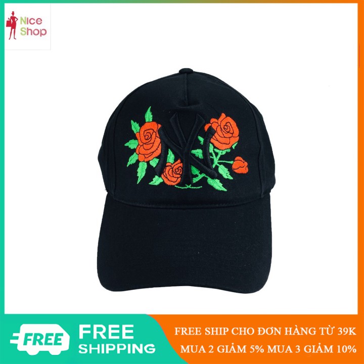 Nón kết nam nữ phối thêu bông hồng NY kết hợp hoa hồng - TT0325
