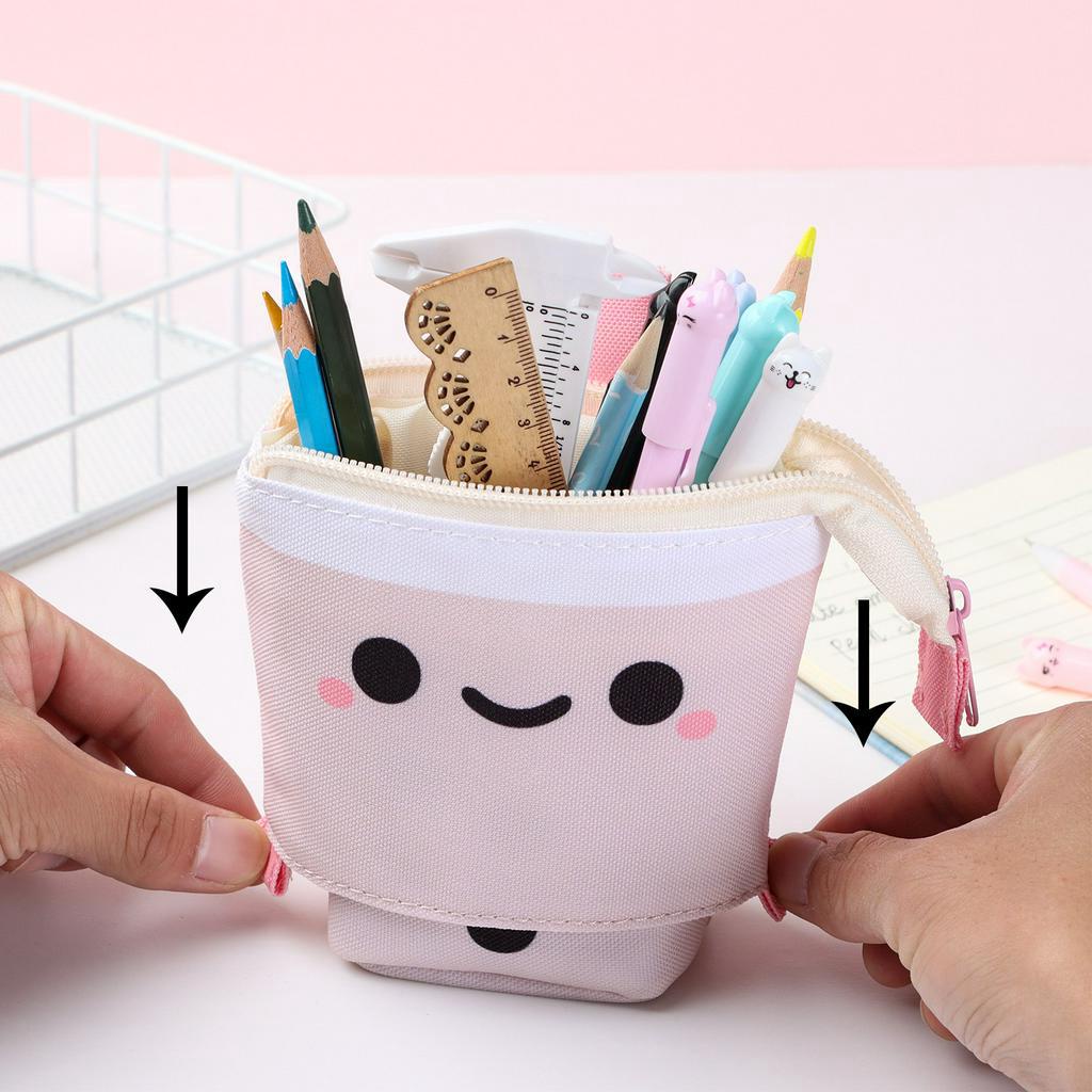 Túi Đựng Bút/Đồ Trang Điểm Bằng Vải Bố Có Khóa Kéo Dễ Thương