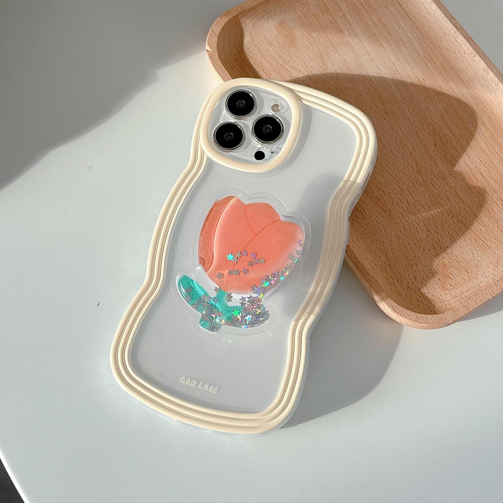 Ốp Điện Thoại Tpu Mềm Trong Suốt Chống Rơi Họa Tiết Hoa Tulip Gắn Giá Đỡ Cho iPhone 11 12 13 pro max xr x xsmax