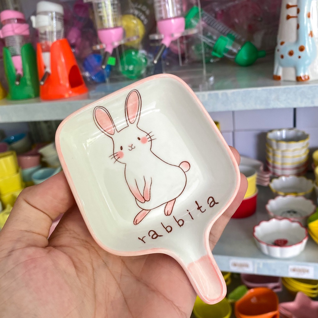 Chén ăn sứ THỎ HỒNG dễ thương cho hamster, sóc, bọ, nhím, thú nhỏ