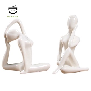 Set 2 tượng cô gái yoga bằng gốm sứ 4 & 8 tượng nghệ thuật trang trí studio