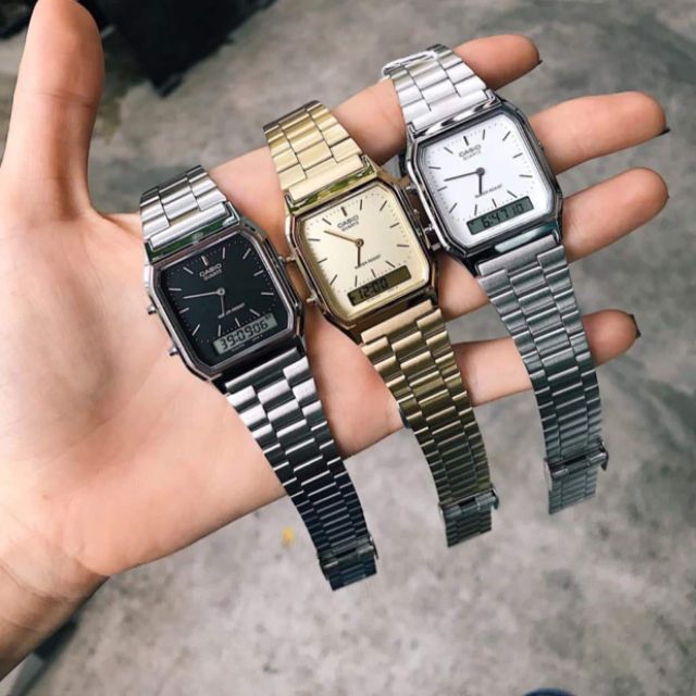 Đồng hồ Nữ Aq230 Bạc trắng, đen