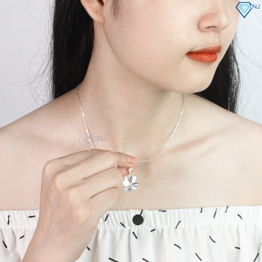 Dây chuyền nữ bạc 925, vòng cổ bạc nữ hình cỏ 4 lá may mắn khắc tên DCN0251 - TNJ