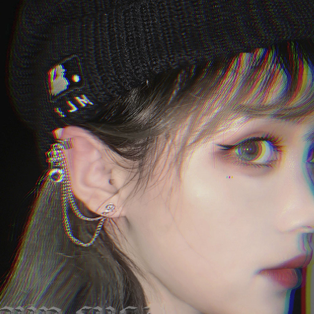 Khuyên tai dáng dài phối mặt hình khóa kéo đính đá thời trang hip hop cá tính