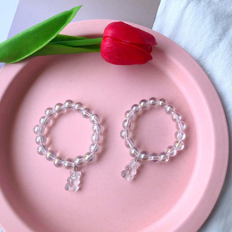 Vòng tay mặt hình gấu đính đá pha lê trong suốt phong cách Hàn Quốc cho nữ sinh 22645