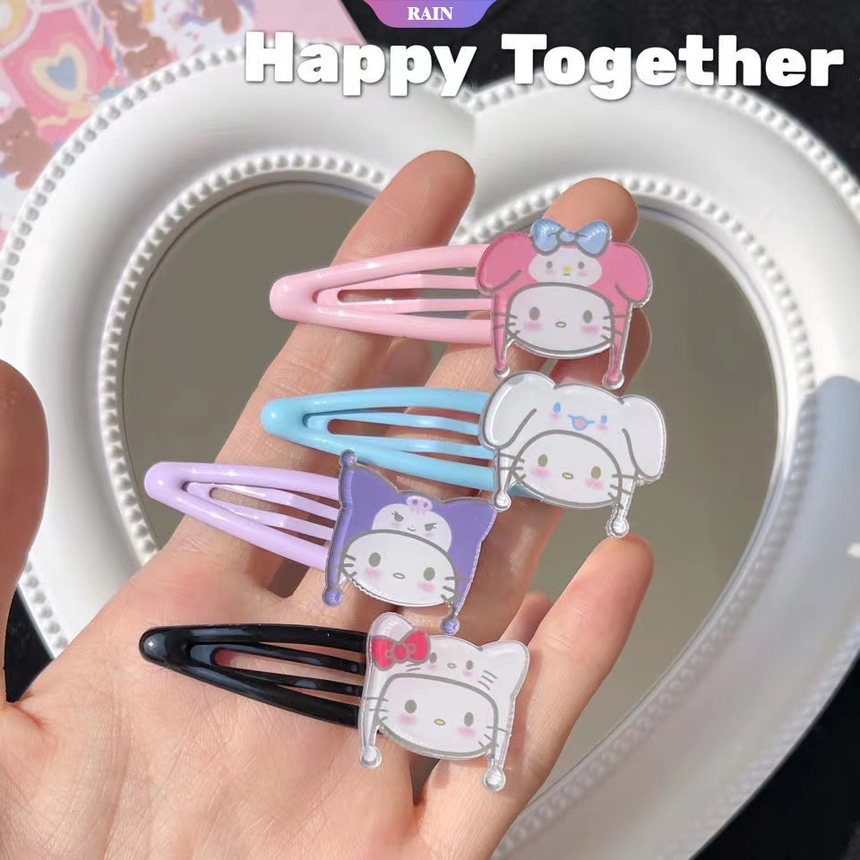 SANRIO Set 4 Kẹp Tóc Họa Tiết Kuromi/ Hello Kitty/ Melody/ Hello Kitty Đáng Yêu Dành Cho Bé Gái