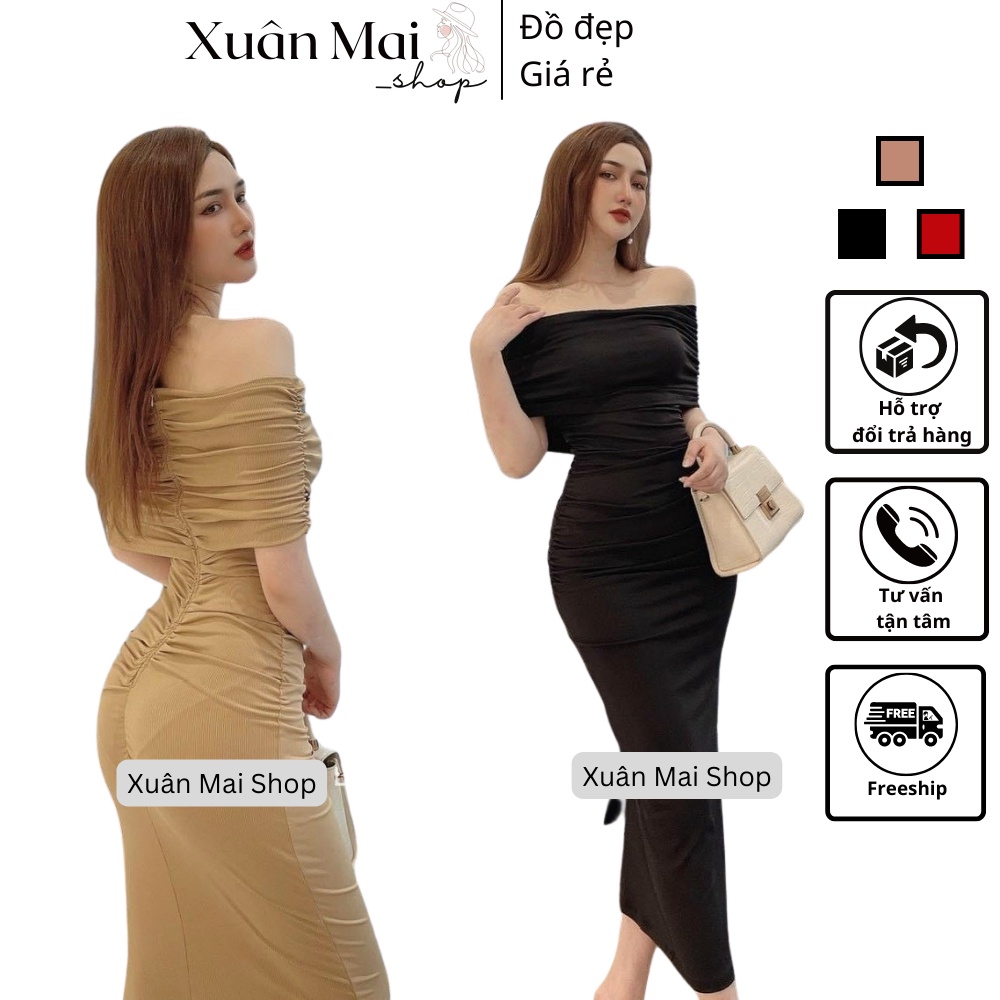 [FREESHIP] Đầm ôm body nữ nhúng trễ vai nhúng eo có khóa kéo sau nhiều màu hot hit