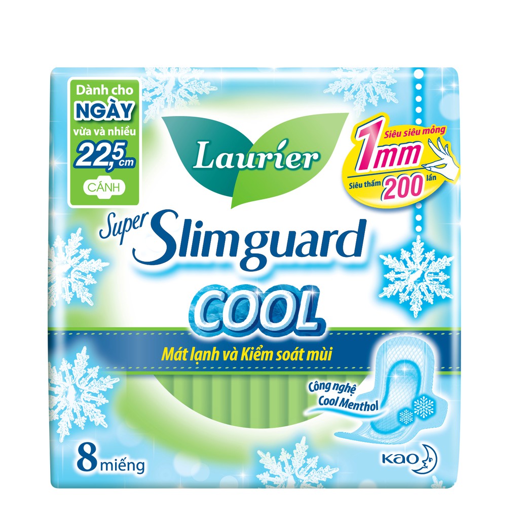 Combo 4 Gói BVS Laurier Super Slimguard Siêu Mỏng 1mm Cool Mát Lạnh 22,5cm 8M và 25cm 7M Nhập Khẩu Thái Lan