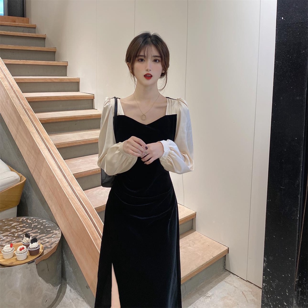 ZHELIHANGFEI Váy xẻ tà tay bong bóng eo hiển thị nhiệt độ giảm béo thời trang gợi cảm