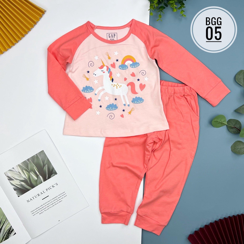 Bộ cotton bé gái phối tay thu đông LITIBABY size 2/10T