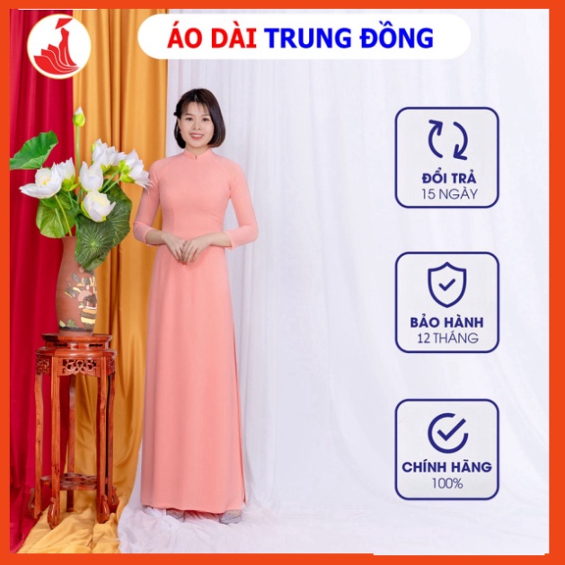 Áo dài trơn cổ cao tay lỡ 4 tà chất liệu vải Chiffon màu hồng | Áo dài Trung Đồng