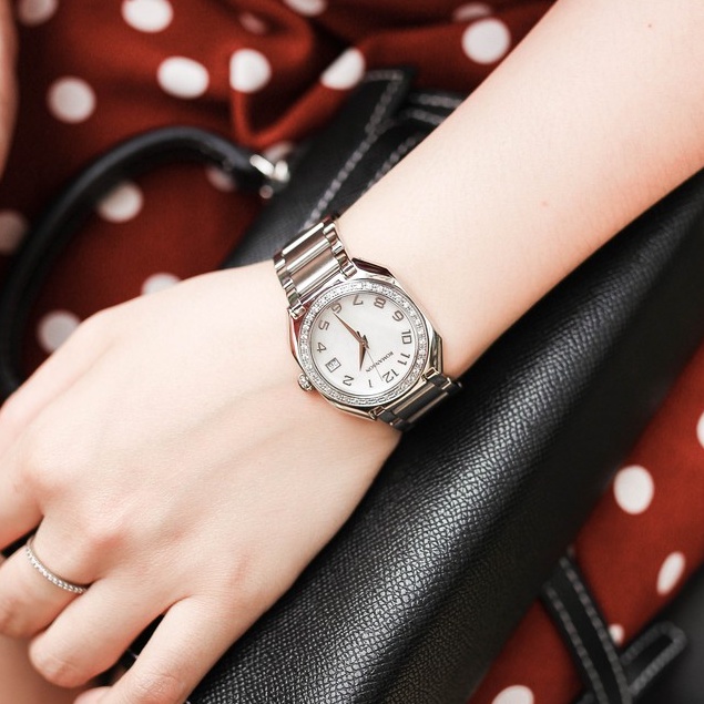 Đồng hồ Romanson Woman Watch Sport RM1208QLWWH nữ mặt nhỏ đính đá máy Thụy Sĩ chống nước dây thép cao cấp chính hãng