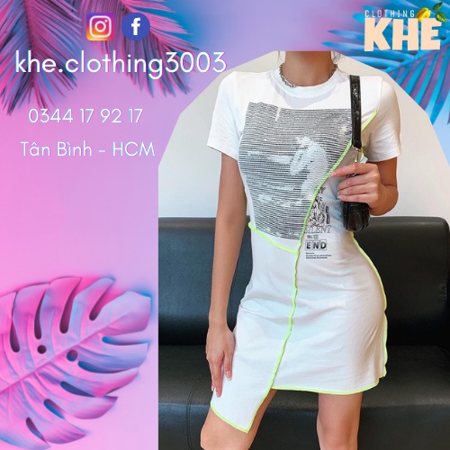 - Đầm body ngắn sporty năng động, thể thao,trắng đen, đơn giản, cổ tròn, may nổi gân vải