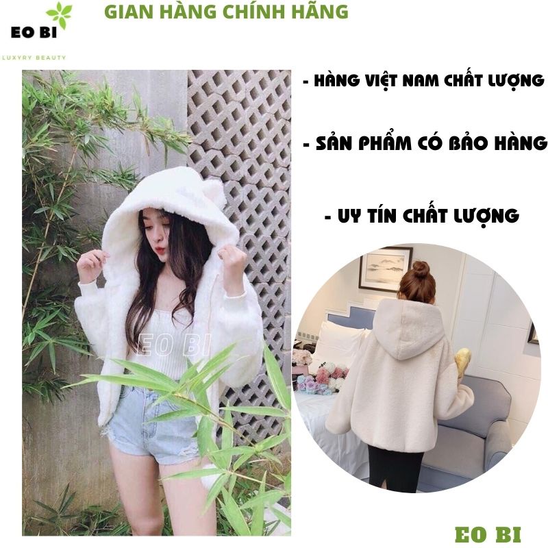 Áo khoác lông cừu 1 lớp kiểu dáng hàn quốc ulzzang, áo khoác mùa đông nữ, áo lông gấu - EOBI