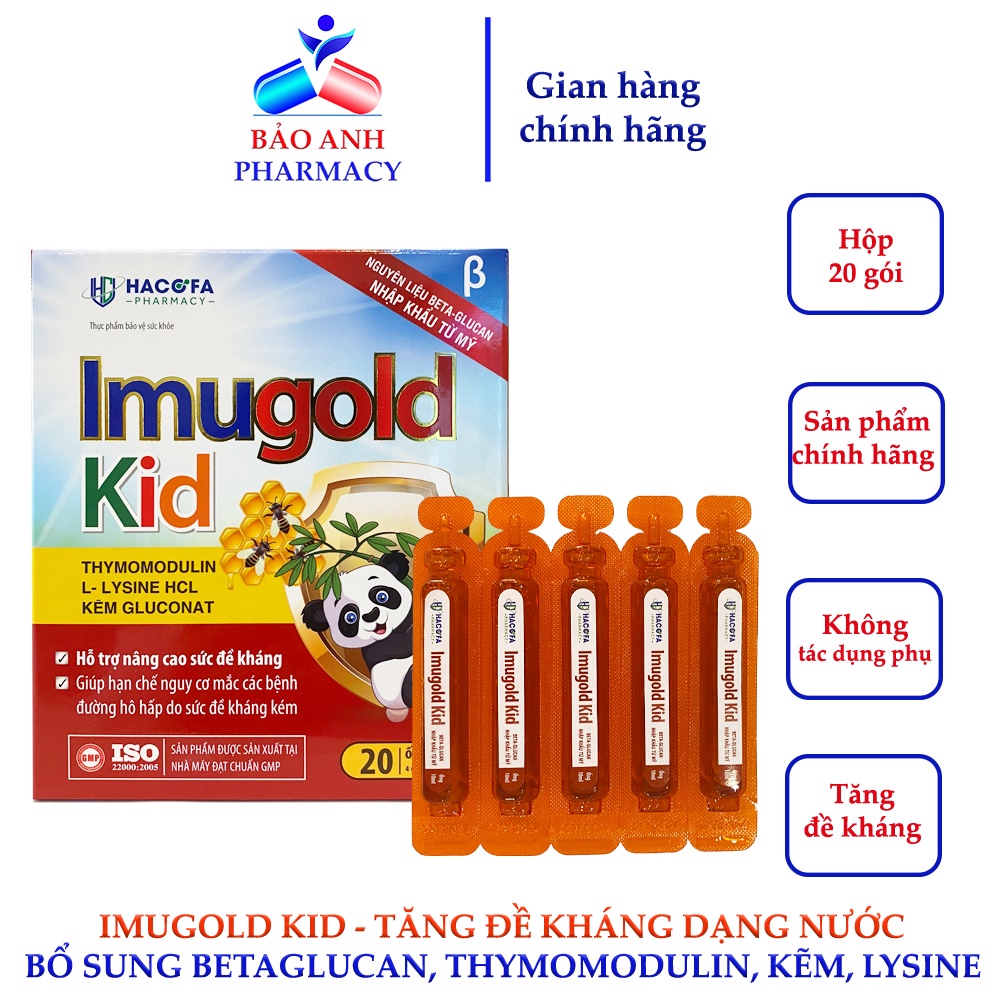 Tăng đề kháng cho bé – IMUGOLD KID Betagulcan nhập khẩu từ Mỹ, nâng cao đề kháng cho trẻ, giảm ốm vặt – Hộp 20 ống