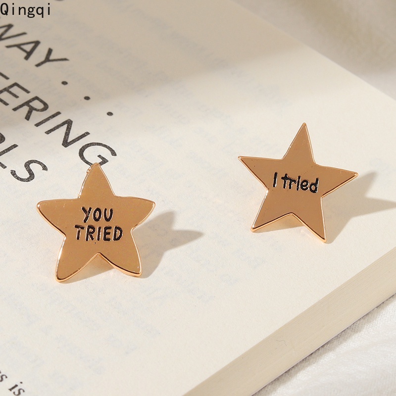 Huy hiệu cài áo MISS ZOE hình ngôi sao năm cánh in chữ I Tried/ You Tried đáng yêu dành cho cặp đôi