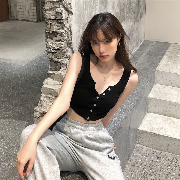 Áo Croptop Nữ 3 Lỗ Cúc Ngực Trơn Dáng Ôm 3 Màu
