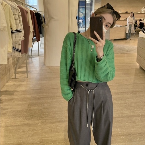 ZHELIHANGFEI Áo Dệt Kim Tay Dài Eo Cao Quyến Rũ Trẻ Trung Cho Bạn Gái