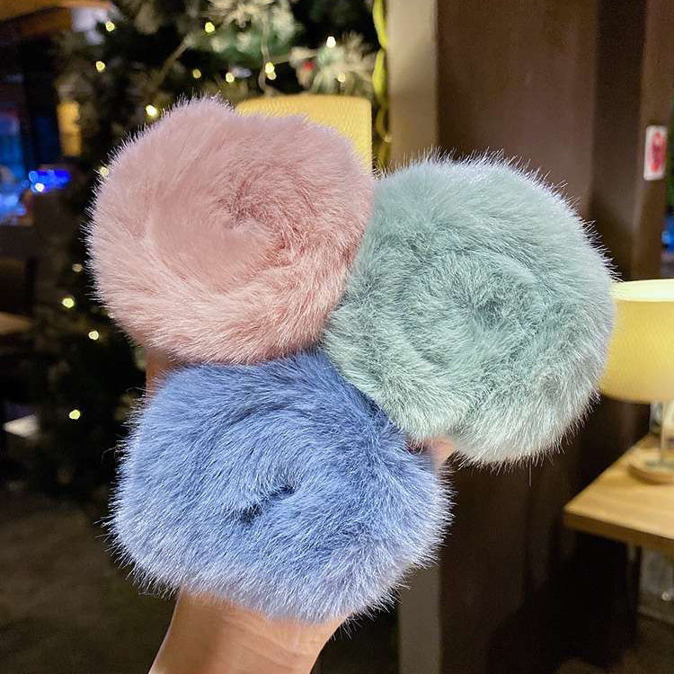 Dây Buộc Tóc Vải Lông Giả Màu Macaron Xinh Xắn Xắn Cho Bạn Gái