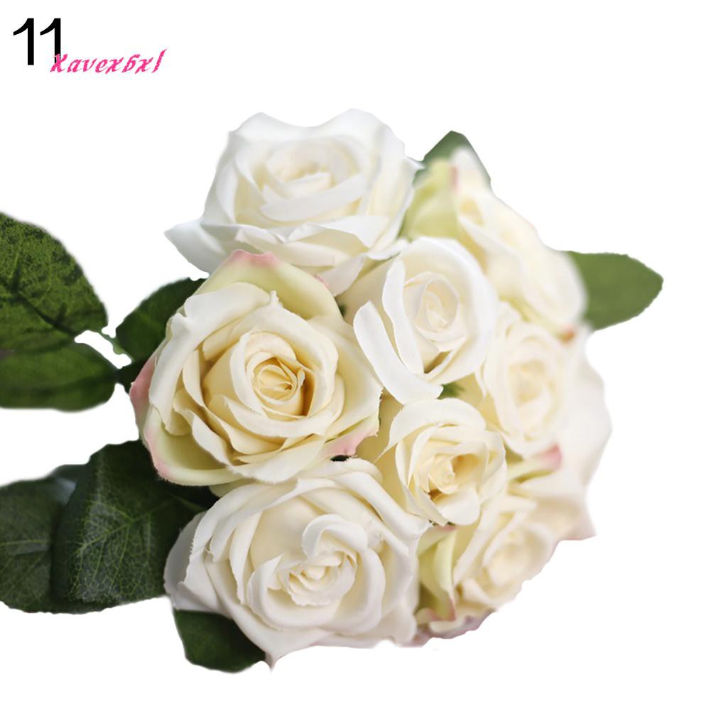 1 Bó 9 Bông Hoa Hồng Giả Trang Trí Tiệc Cưới