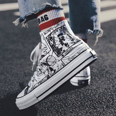 One Piece Graffiti Canvas Trend High Top giày nam