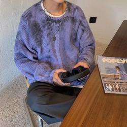 Áo len cổ tròn dài tay họa tiết màu nhuộm loang thời trang thu đông mới cho nam