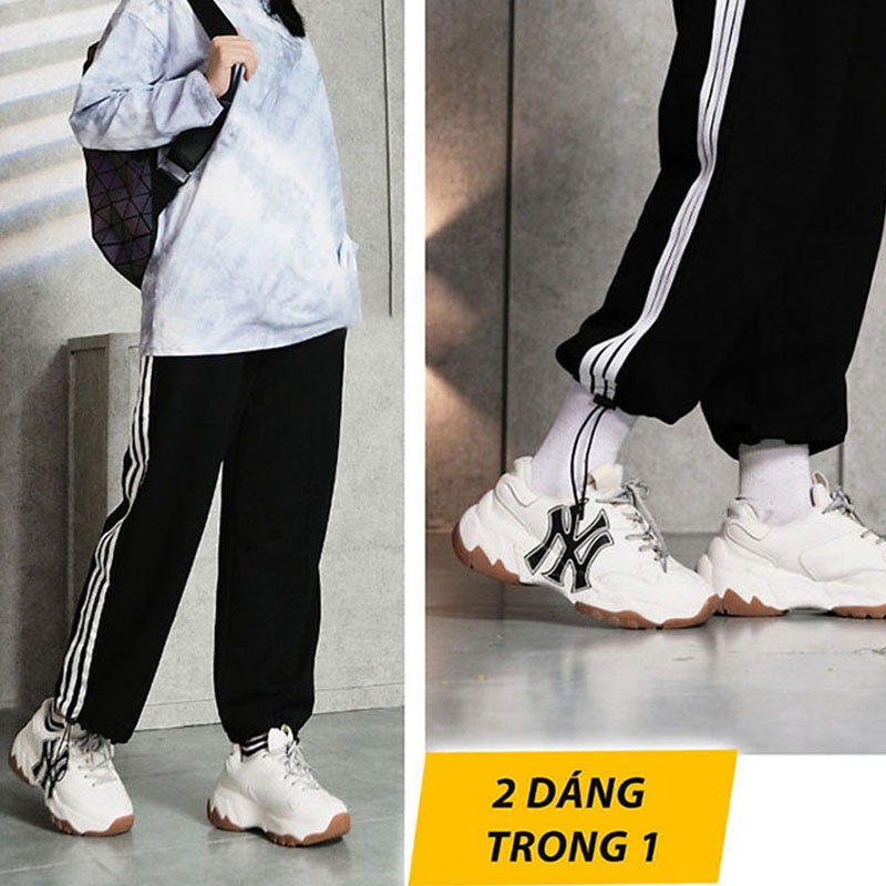 Quần jogger nam nữ 3 sọc TVL1999, quần ống rộng Unisex kiểu dáng thể thao cá tính dây rút điều chỉnh gấu 2 màu đen,trắng