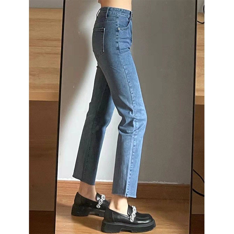 Quần jean ống thẳng lưng cao 9 tấc size lớn mẫu mới 2021 thời trang mùa thu cho nữ