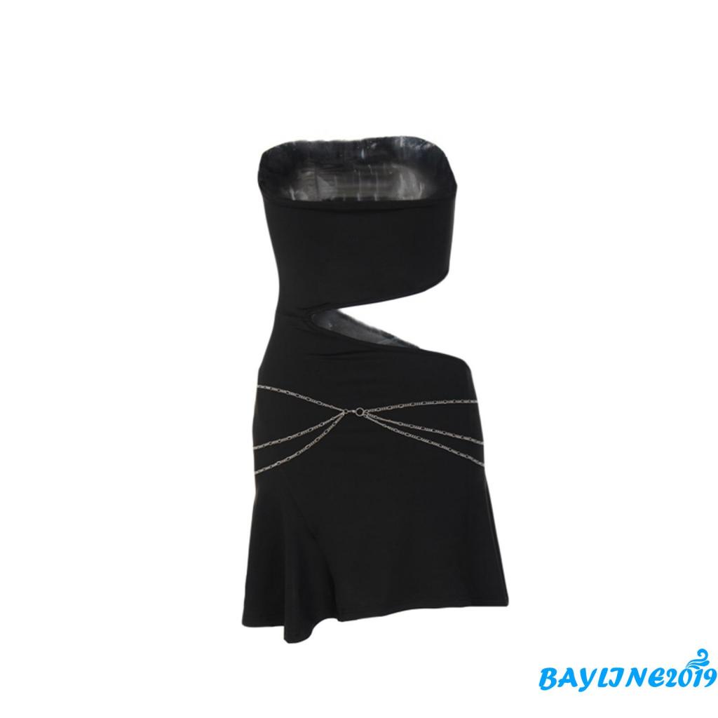 Đầm Ôm Không Tay Hở Vai Màu Trơn Có Dây Xích Thời Trang Cho Nữ