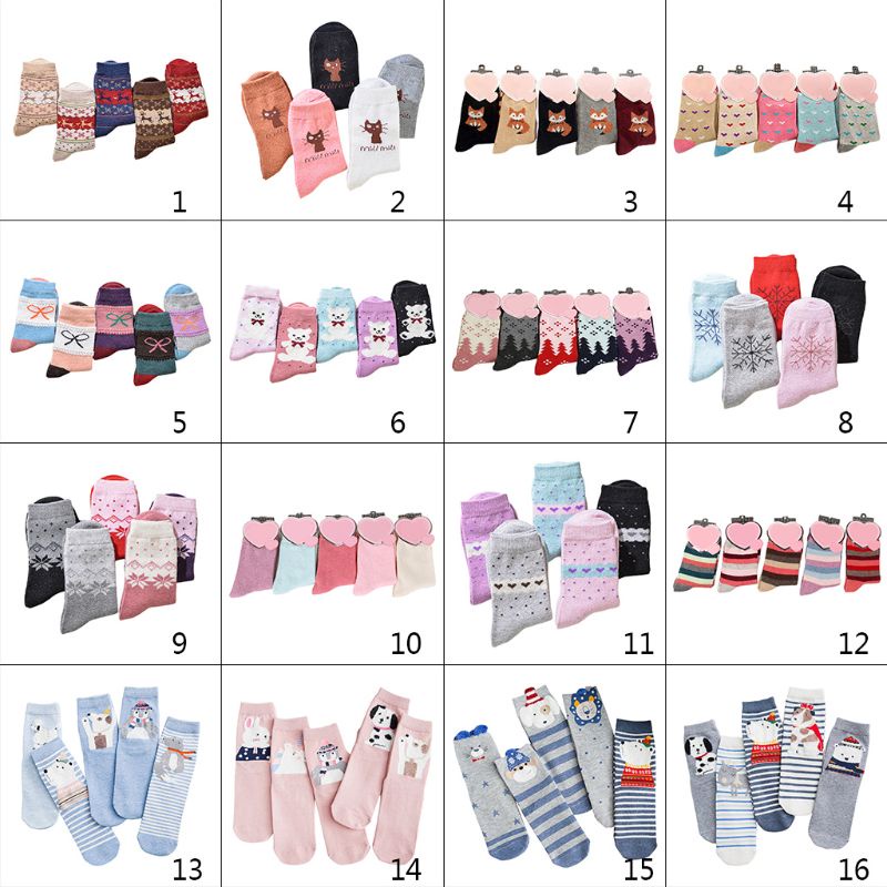 5 Đôi Tất Chân Len Hoạt Hình Giữ Ấm Cho Nữ