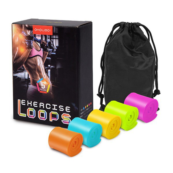 Dây gym kháng lực Omouboi, bộ dây kháng lực tập gym cao cấp 5 màu chính hãng