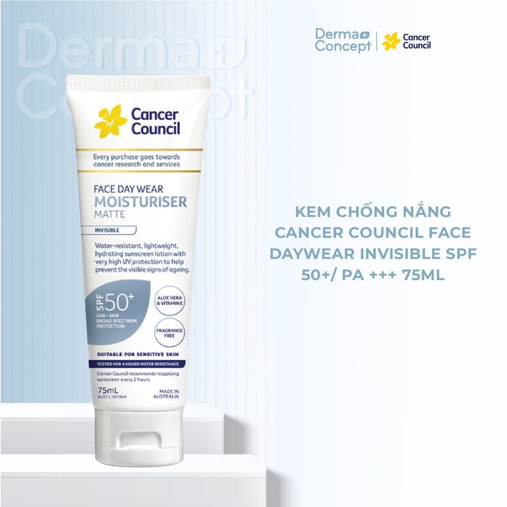 Kem chống nắng Cancer Council Face Day Wear Invisible SPF 50+/ PA ++++ dành cho da mặt hàng ngày