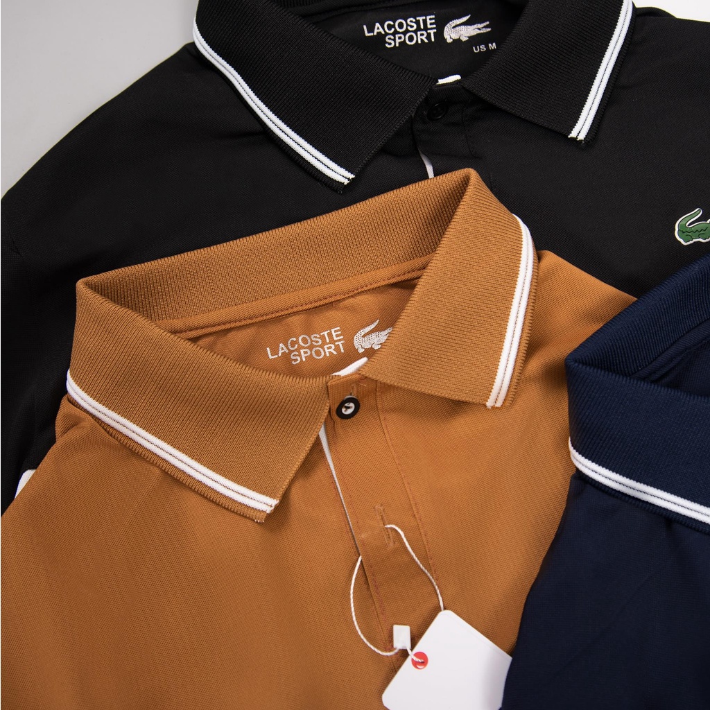 Áo polo Lacoste cá sấu phối màu hiện đại phong cách thể thao, chất vải cotton cá sấu thấm hút mồ hôi