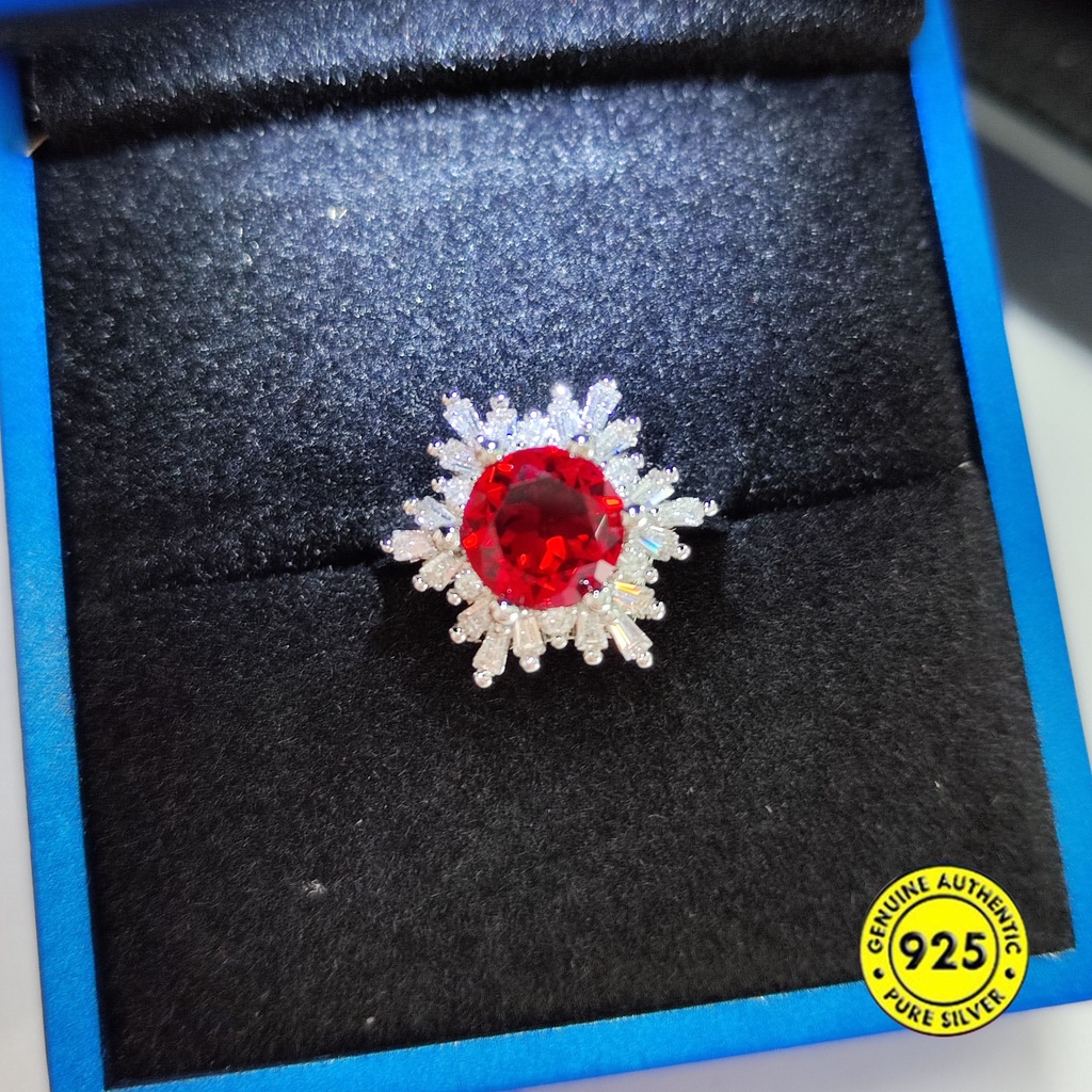 Nhẫn Hở Bằng Bạc Sterling S925 Đính Đá Hồng Ngọc Ruby Chống Nước Không Dị Ứng Hình Đầu Báo Hồng