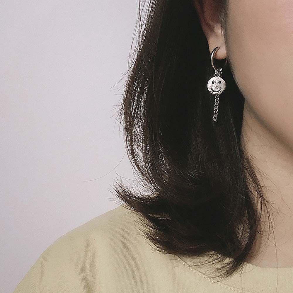 Khuyên Kẹp Tai Hình Học Bằng Thép Không Gỉ Mặt Cười Phong Cách Hip Hop Cổ Điển Cho Nam